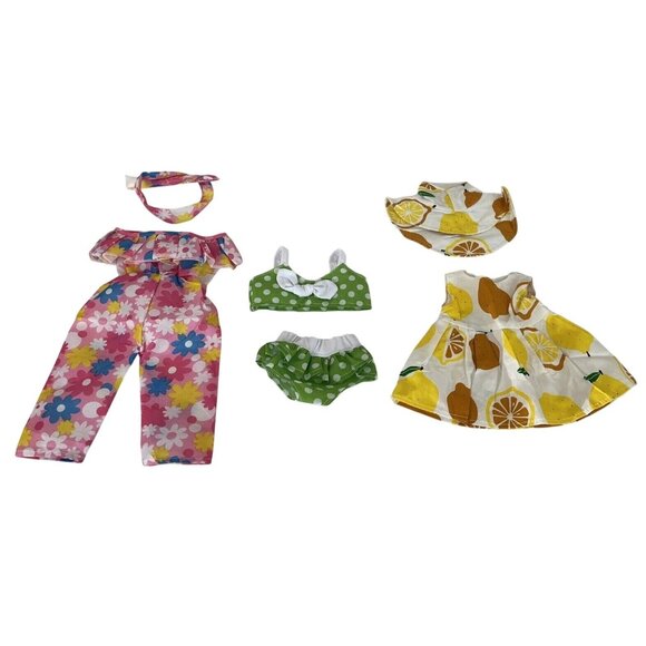 Unbranded Other - Doll Summer Clothes Lot Floral Jumpsuit Lemon Dress Hat Polka Dot Bikini Headban